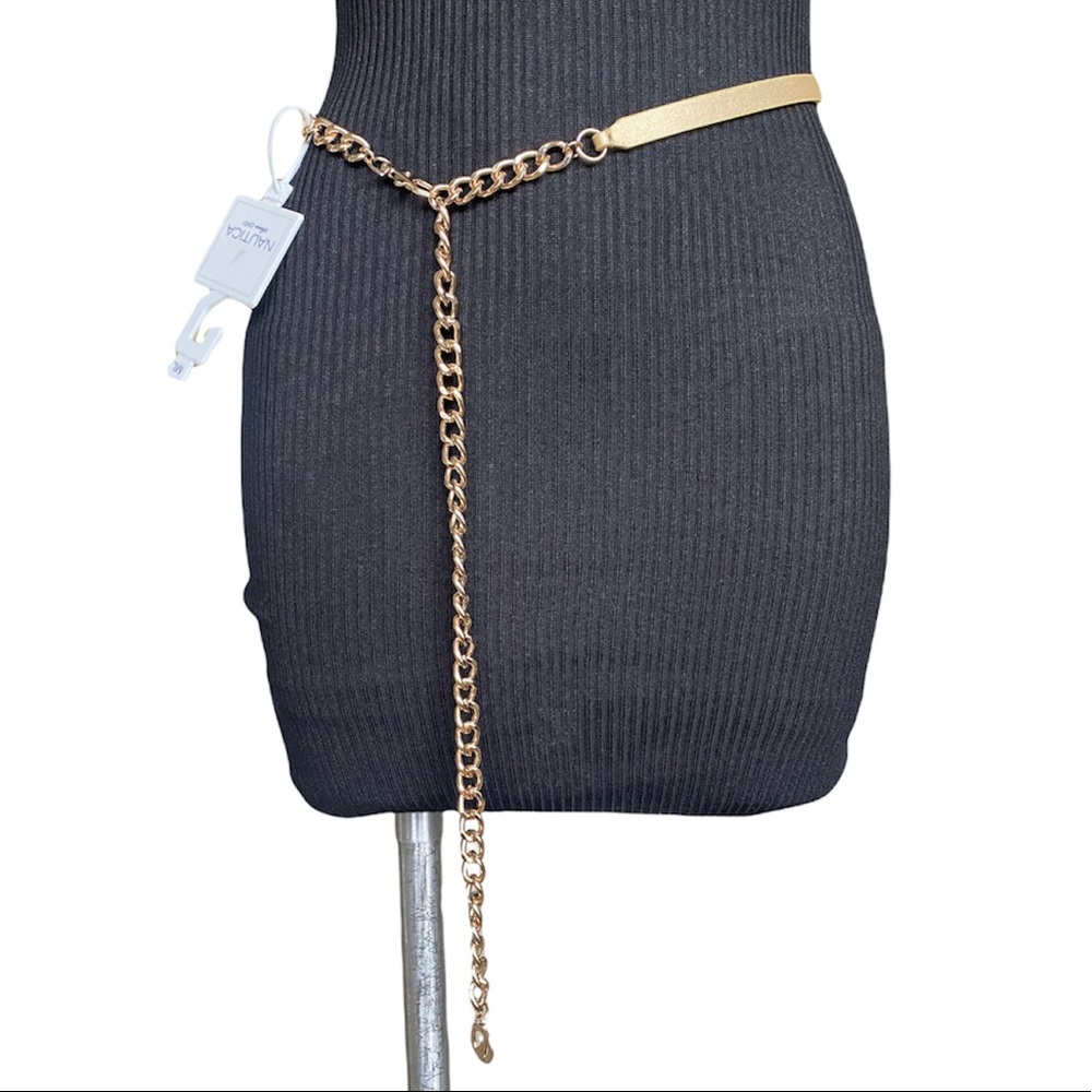 Nautica Faux Leather/Gold Chain Belt